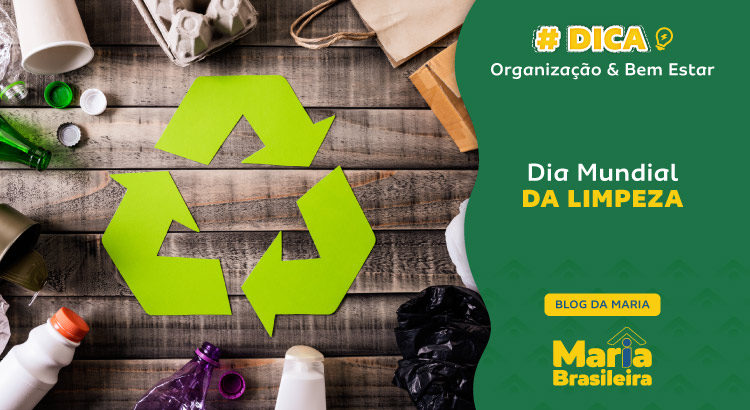 Título "Dia Mundial da Limpeza" aplicado sobre ícone da reciclagem